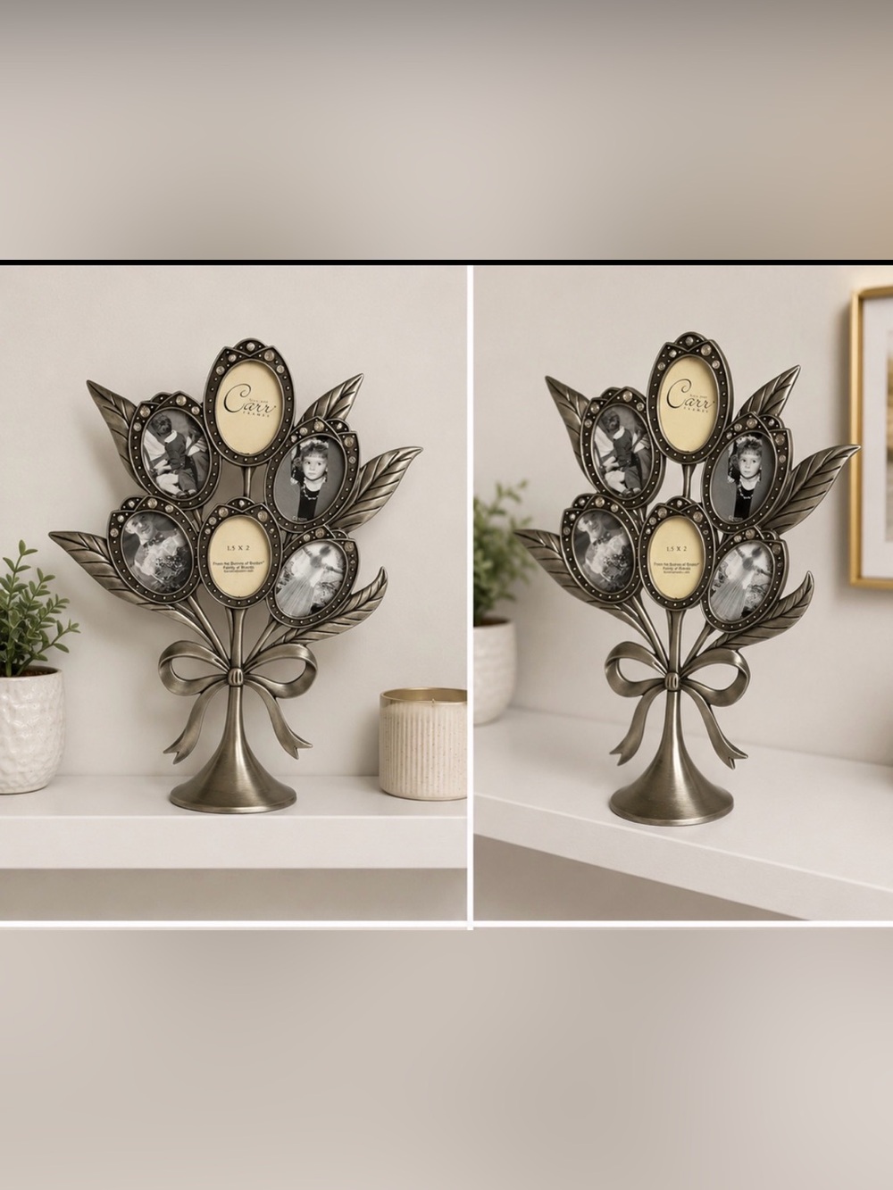 Carr Silver Tone Floral Bouquet 5 Opening Picture Frame Tabletop Decor
